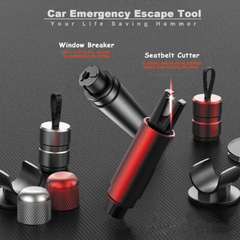 Brise-Vitre & Coupe-Ceinture 2 En 1 Voiture - Marteau De Sécurité Urgence Rouge/Noir, Outil Sauvetage Auto Compact