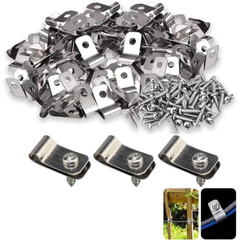 Lot De 300 Pinces De Fixation Clôture Acier Inoxydable Avec Vis - Pour Fil Soudé Bois Métal Vinyle
