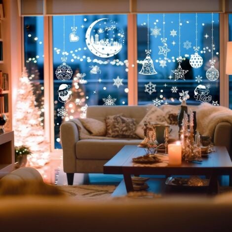 Stickers Noel Fenetre Réutilisable, 202 Autocollant Noel Fenetre Electrostatique Decoration Noel Fenetre, PVC Sapin Flocon de Neige Stickers Fenetre Noel pour Vitre Porte Deco Noel Fenetre Interieur - 4
