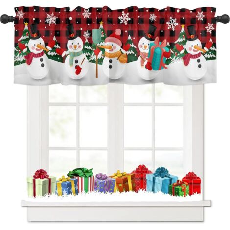 Rideau Noël Snowman Brise-Bise Court Yujiao Mao - Occultant Festif Rouge 45x175cm Pour Fenêtre
