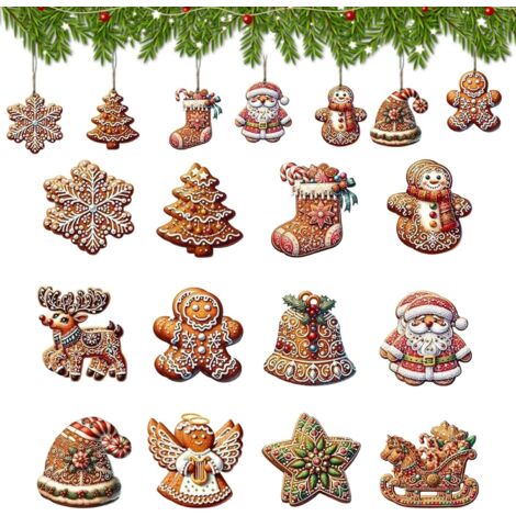 48 Pièces Décoration Sapin de Noel Bois,16 Motifs Deco Sapin de Noel Rouge et Blanche,Christmas Decorations avec Corde,Bricolage - Maison