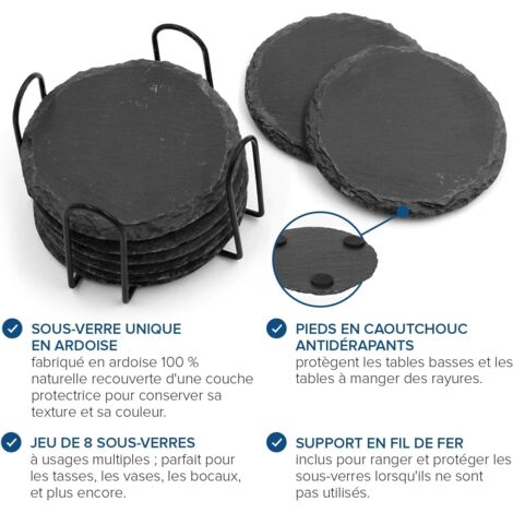Lot De 8 Sous-Verres En Cuir Noir Avec Support - Sous-Verres Ronds Élégants