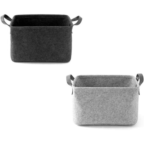 Duscdesp Lot de 2 paniers de rangement pliables en feutre rectangulaires avec deux poignées en métal, sac en feutre pour étagère et armoire, noir Duscdesp Lot de 2 paniers de rangement pliables en feutre rectangulaires avec deux poignées en métal, sac en feutre pour étagère et armoire, noir