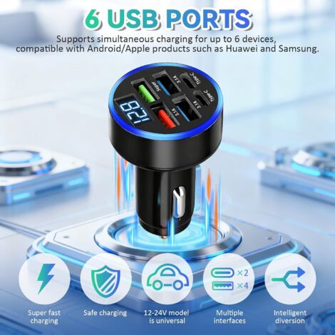 Ports Chargeur Allume Cigare USB C Rapide, 50W QC3.0&PD Prise