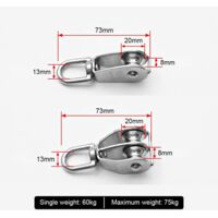 Kit Poulie De Levage Zasjon 8 Pièces - Poulies M20 Inox 304 Avec Mousquetons - Charge 75kg, Rotation 360° Pour Corde Camping Pêche