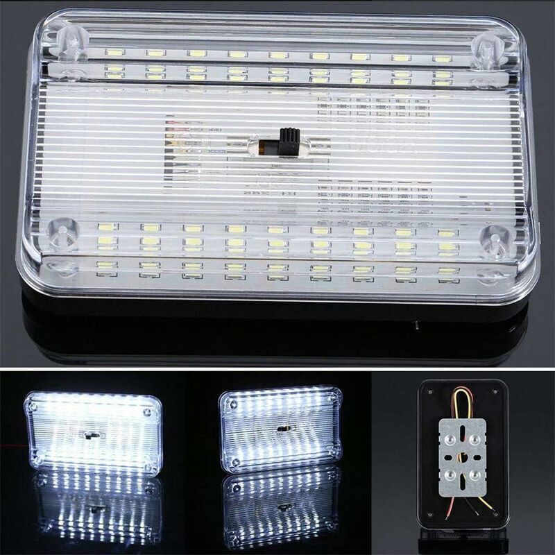 Plafonnier LED 12V Pour Camping-car - 54 LEDs - 600LM - 3 Modes De Lumière - Interrupteur Et Télécommande - Pour Voiture, Bateau, Caravane - 4