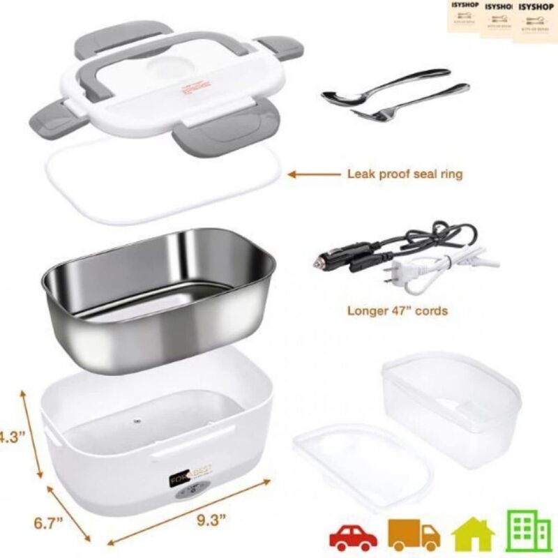 Lunch Box Chauffante Électrique 4 En 1 12V/24V/220V~240V, 1.5L 60W Acier Inox Chauffage Rapide Gamelle, Boîte Repas Amovible, Pour Bureau, École, Voyage, Voiture, Avec Sac Isotherme