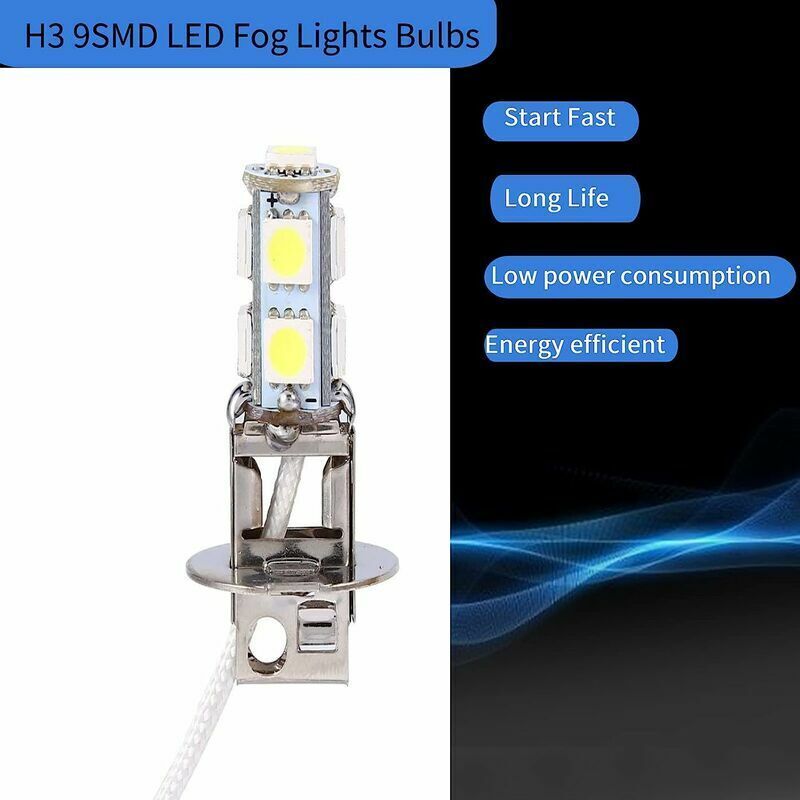 Ampoules LED H3 9 SMD Pour Feux Antibrouillard – Blanc 6500K-7000K, Super Lumineuses, 12V, Lot De 2