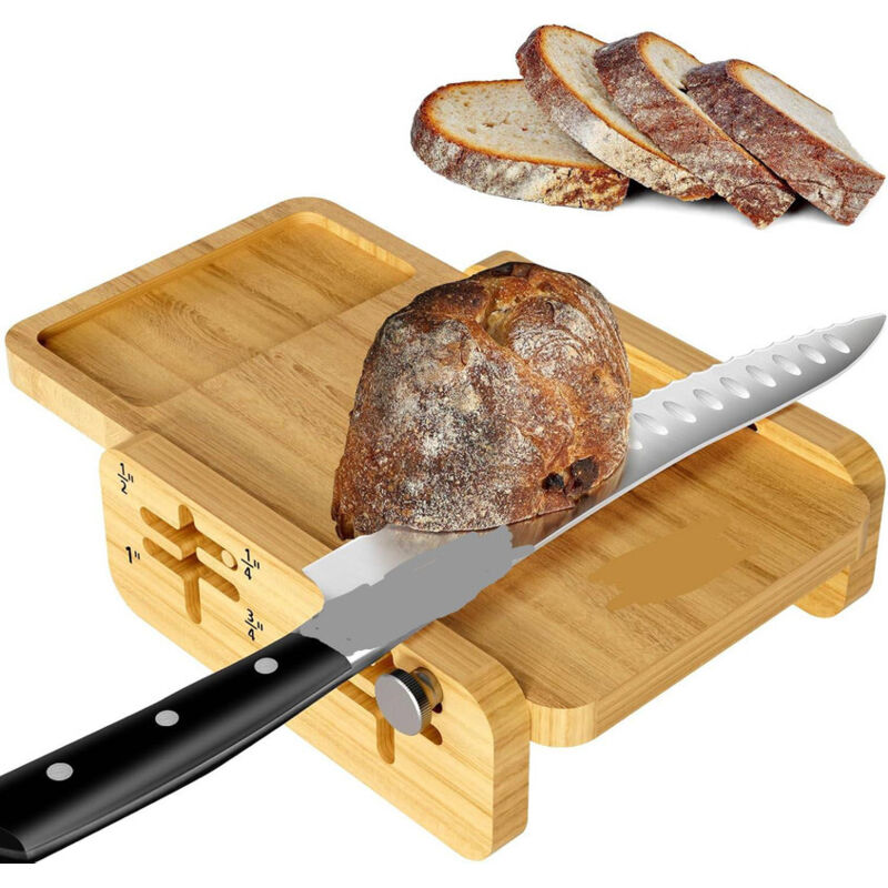 Guide De Coupe Pour Pain En Bois - Avec Guides Réglables En Acier Inoxydable - Compact Et Pliable - 25x17 Cm