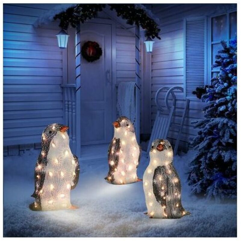 Décor Lumineux Pingouin LED - 60 LEDs Blanc, IP44, 3 M Câble - Pour Noël Intérieur/Extérieur