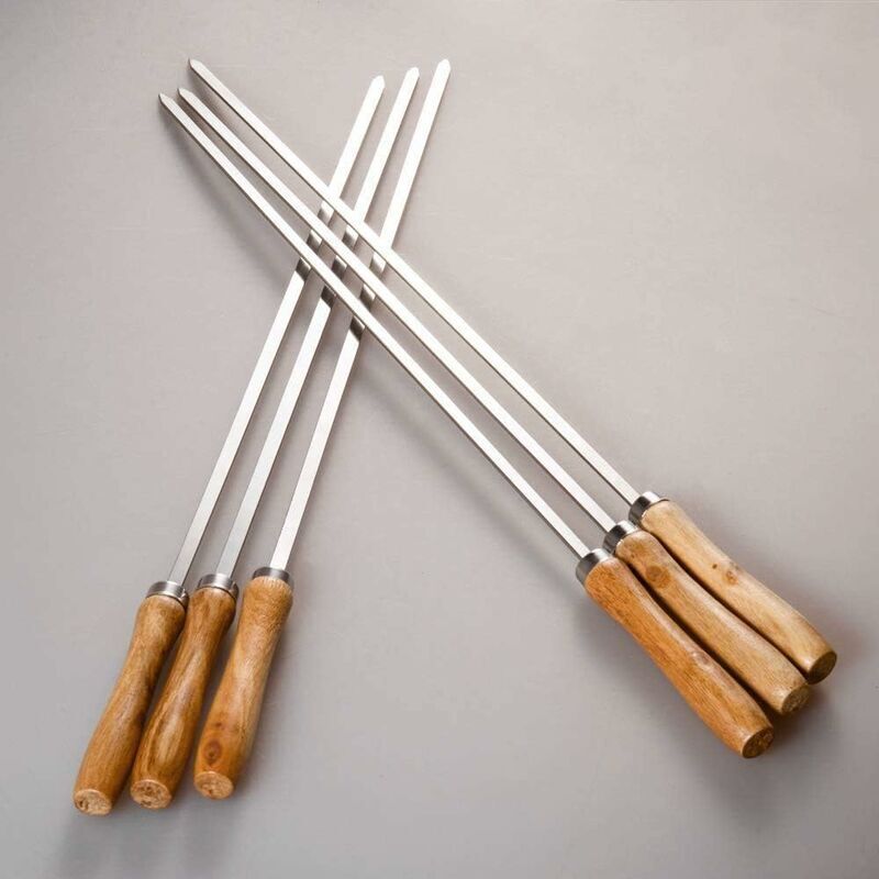 Lot De 2 Brochettes Télescopiques Barbecue - Acier Inoxydable, Poignée Bois, Extensible 19-82cm