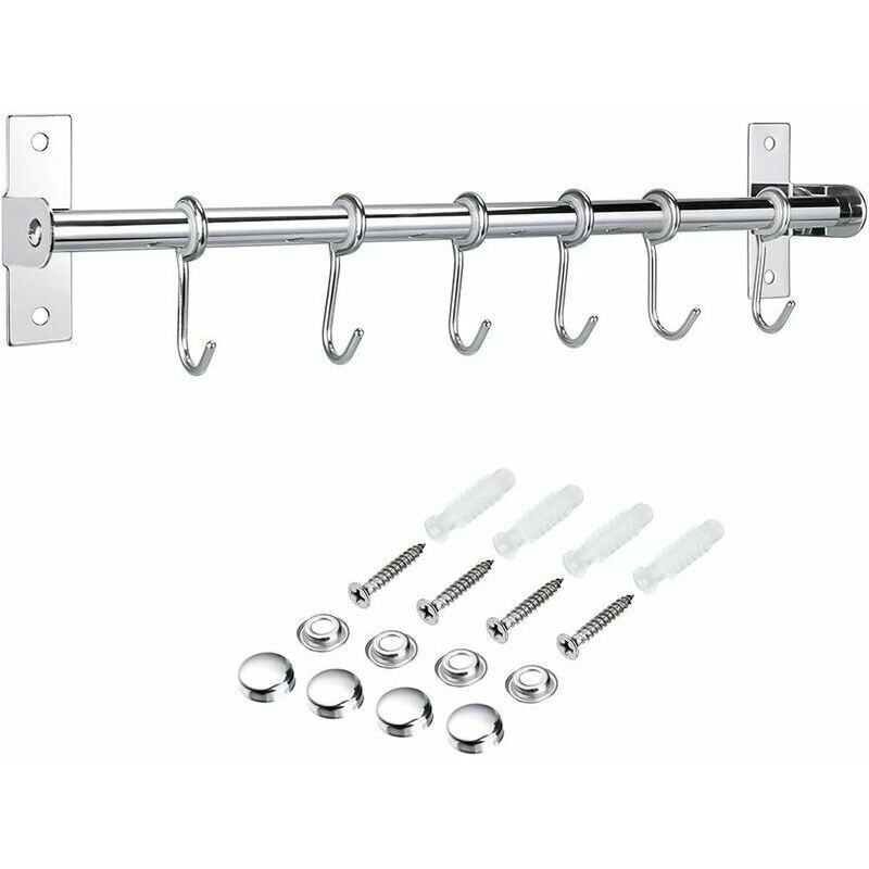 Barre De Cuisine Sans Perçage - Lot De 2 Barres 40 Cm Avec 14 Crochets - Support Jusqu'à 20 Kg - Aluminium Argenté Mat