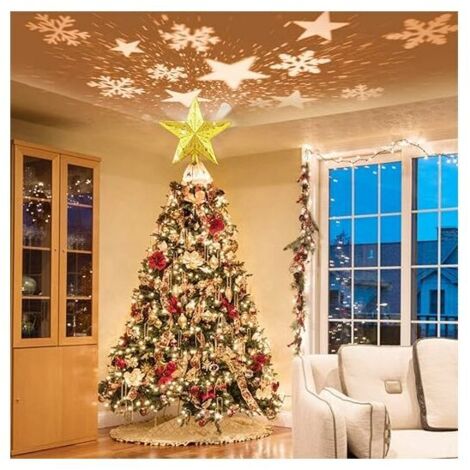 3D Étoile de Sapin de Noël 2 en 1 Lampe Projecteur LED Flocon de Neige