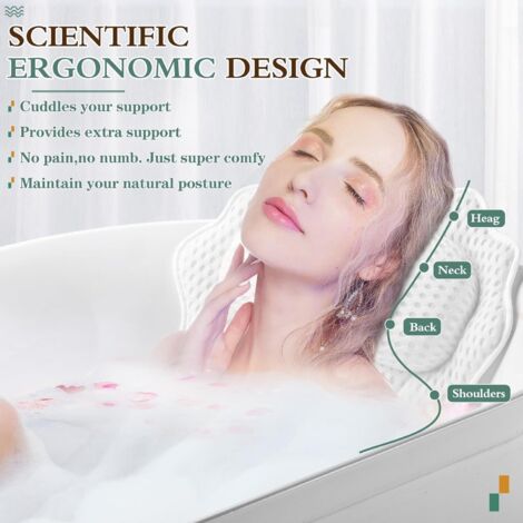 Oreiller De Bain Luxe Avec Ventouses - Soutien Cou Et Dos, Imperméable PVC, Blanc/orange/violet (31x21 Cm) - 7