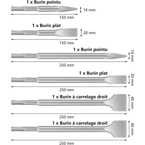 Einhell Set de 3 burins SDS Max, 400 mm (burin pointu, burin plat de 20 mm, burin bêche de 40 mm Einhell Set de 3 burins SDS Max, 400 mm (burin pointu, burin plat de 20 mm, burin bêche de 40 mm