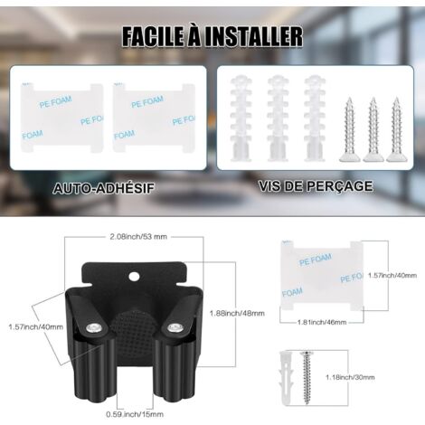 OMerima Accroche Balai Mural, Porte Balais Mural en Acier Inoxydable - 10 Supports 8 Crochets, Support Balais Mural Sans Percer Noir, Utilisable en Cuisine, Salle de Bain, Jardin, Garage (2 Pièces