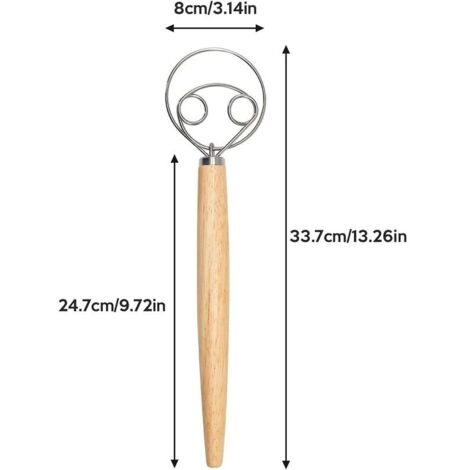 Fouet à Pâte En Bois Manuel 12x3 Pouces - Outil Boulangerie Levain Et Mélange