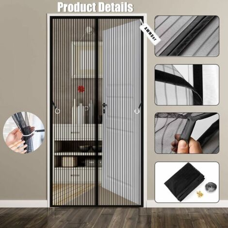 Magnétique Moustiquaire Porte Anti Insecte Porte Rideau, 200 X 190 Cm Avec Aimant Laissez Entrer L'air Frais Fermeture Automatique Pour Balcon Salon[ Gris