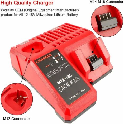 M12 & M18 Rapid Replacement Charger For Milwaukee 12V&18V XC Lithium Ion Charger For Milwaukee Xc 48 59 1812 48 11 2420 48 11 2402 48 11 2440 48 11 1850 48 11 2401 48 11 1890 Battery 85176748