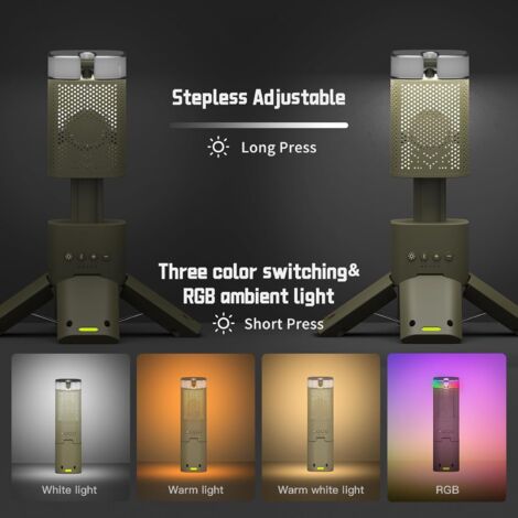 Euakee Lampe De Camping Télescopique Avec Guirlandes Lumineuses - Lanterne Portable 3 Modes, 32,81 Pieds Pour Extérieur