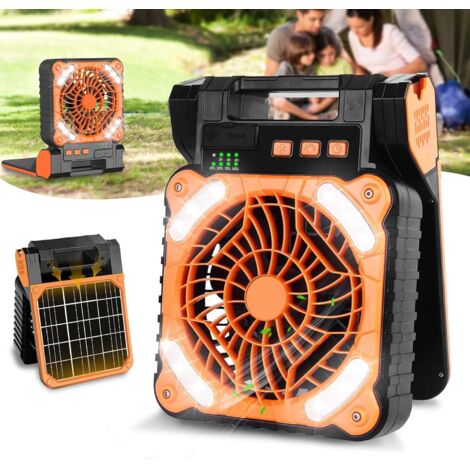 Ventilateur Solaire, Ventilateur Rechargeable 5200 MAh, Ventilateur De Sol Avec Led Minuterie 4 Vitesses Ventilateur Camping Puissant Pour Exterie 97361570