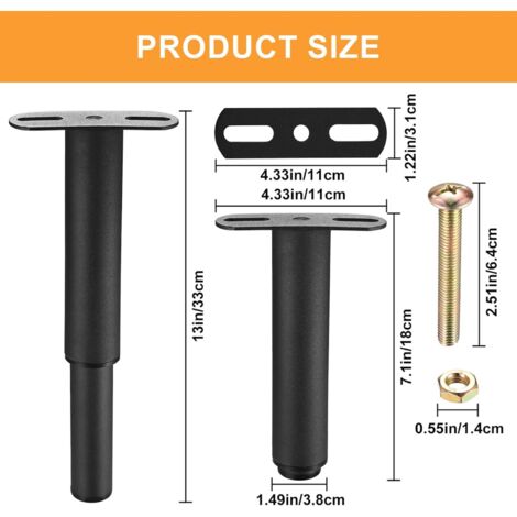 4 Pieds Réglables Dechoga Pour Lit Ou Meuble - Acier Noir, Hauteur 18-33 Cm, Charge 400 Kg