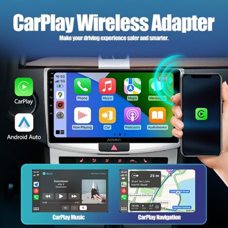 CarPlay Sans Fil 2 En 1 Pour Apple CarPlay/Android Auto,Mini Adaptateur Sans Fil Pour IPhone/Android Et Plus De 927+ Voitures,Bluetooth 5.3 Et WiFi 6,sans Décalage,Plug And Play,Connexion Automatique
