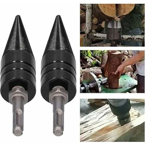 Kit Fendeur à Cône En Acier KATUR - Pour Perceuse/Perforateur, 32 Mm, Avec 4 Tiges De Montage - Pour Fendre Du Bois De Chauffage