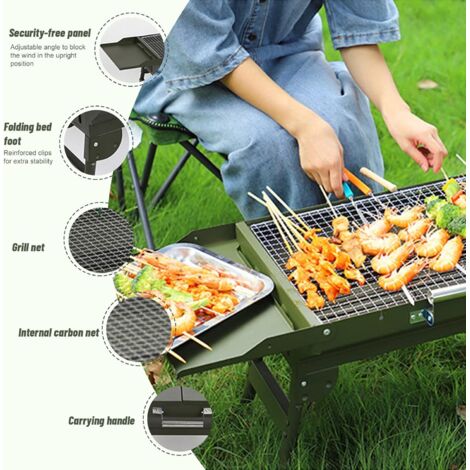 Barbecue Portable Pliable En Acier Inoxydable – Idéal Camping, Parc Et Extérieur