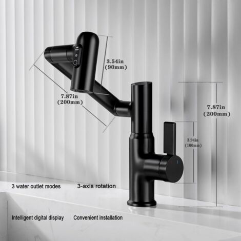 Robinet Salle De Bain Température Intelligente Doré - Mitigeur Avec Affichage LED Et 3 Modes D'Écoulement