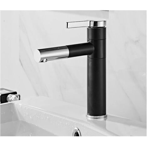 Robinet Noir Rotatif 180° Salle De Bain Et Cuisine - Mitigeur Lavabo Chaud/Froid Universel Avec Douche Et Cascade