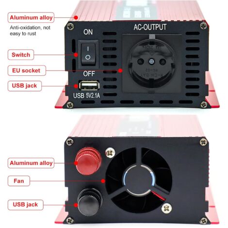 Convertisseur Pur Sinus 1000W CARRYBATT - 12V Vers 220V/230V - Onduleur Avec Télécommande Et Ports USB - Pour Voiture, Camping-car, Camping