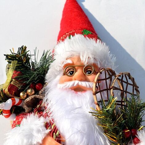 Figurine Père Noël En Tissu Assis 35 Cm - Décoration Réaliste Pour Cheminée, Vitrine Ou Sapin