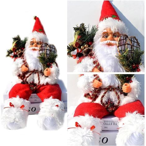 Figurine Père Noël En Tissu Assis 35 Cm - Décoration Réaliste Pour Noël : Vitrine, Cheminée, Rebord De Fenêtre