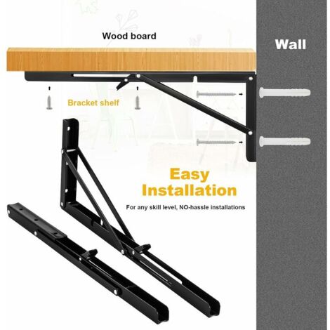 2 Pièces Equerre Rabattable Murale Noir, 500 x170mm Support Console ...