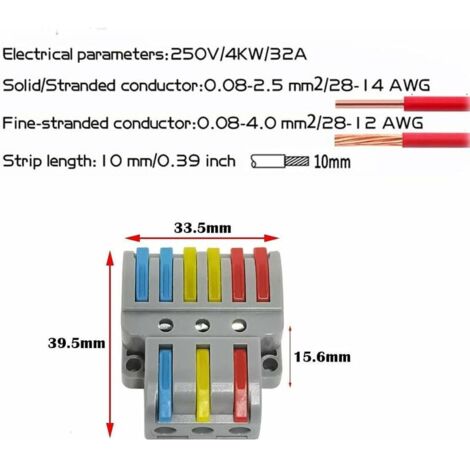 10 Connecteurs électriques à 8 Entrées – Domino à Levier – Pour Câbles 0,08-4,0 Mm² – Jusqu’à 32A 400V – Facile à Installer - 6