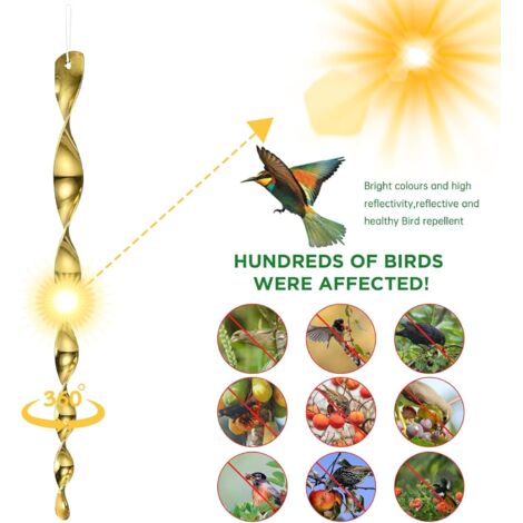 AYNKH 10pcs Bâtons Anti-Oiseaux Réfléchissants 30cm - Spirales Suspendues 360° Pour Jardin Et Terrasse