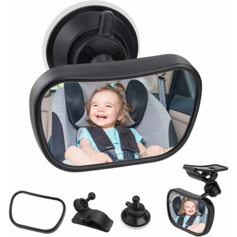 Miroir Voiture Bébé 360° Incassable - Rétroviseur Convexe Avec Ventouses Et Clips Pour Surveiller Votre Enfant En Toute Sécurité