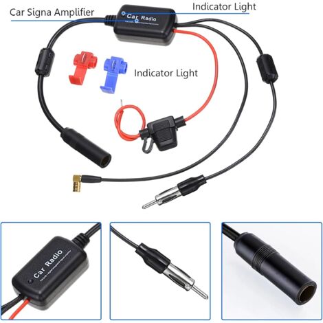 Amplificateur Signal Antenne Voiture FM/AM - Connecteur DIN, Câble 3 M - Compatible Plupart Autoradios 12V - Améliore Réception Radio - 8