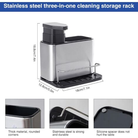 Organisateur D'évier De Cuisine Noir Rangement - Étagère évier Cuisine En Acier Inoxydable étroit évier Sans Perçage évier Mural Porte-éponge Avec 2 Paniers Suspendus Liquide Vaisselle Et Support