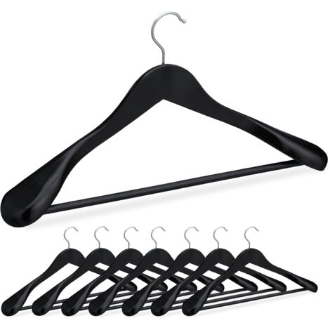 Lot De 5 Cintres Costume En Bois Nature - Épaules Larges, Crochet Rotatif 360°, Barre Pantalon