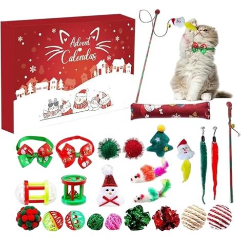 Calendrier De L'Avent Pour Chat 2024 – 24 Jouets Interactifs (Balle, Collier, Bâton) – Cadeau De Noël Pour Amoureux Des Félins