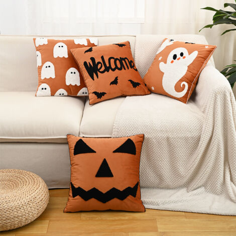Housse De Coussin Halloween 45x45 Cm - Motif Fantôme Yeux Verts | Décoration Automne, Canapé, Chambre