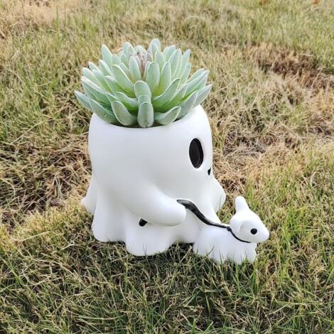 Statue Chien Fantôme Halloween - Décoration Mignonne Et Effrayante En Résine 15x15x10 Cm - Pour Fête, Décoration Maison