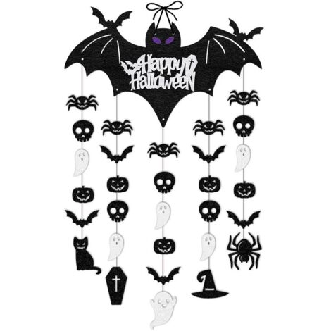 Lot de 12 chauves-souris d'Halloween à suspendre – Chauve-souris d'extérieur avec yeux lumineux pour arbres, cours et porches