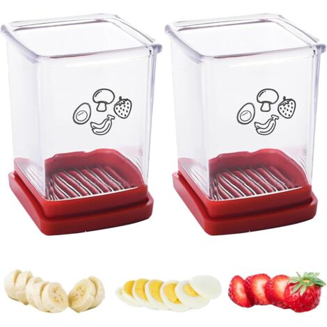 Lot De 2 Coupe-Fraises Ultra Rapide – Trancheuse à Fruits Et Légumes En Quelques Secondes, Lames Inox 8 Doubles Tranches Parfaites Pour Fraises, Bananes, Œufs Durs