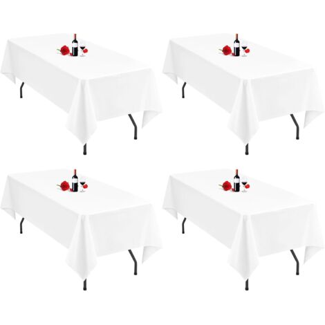 Nappe Tissu Rectangulaire Lot De 4 Nappes Blanches 153x260cm - Polyester 210g/m², Pour Table 6 Pieds Mariage Banquet