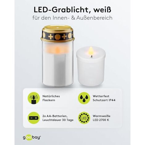 Goobay 64604 Lanterne Funéraire LED - Bougie Électrique Scintillante Pour Cimetière Extérieur Intérieur IP44