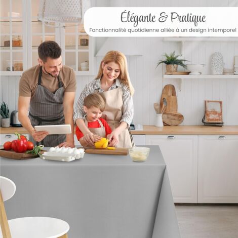 KP HOME Nappe Carrée En PVC Gris Lavable – Motif Floral Brillant – Format 140x140 Cm – Housse De