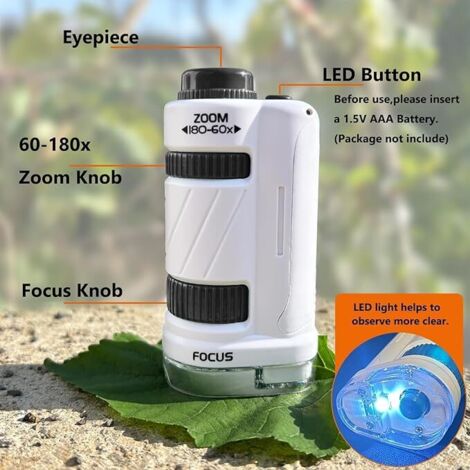 Microscope Portable Enfant 60x-120x – Mini Microscope Poche Avec échantillons | Cadeau Scientifique éducatif